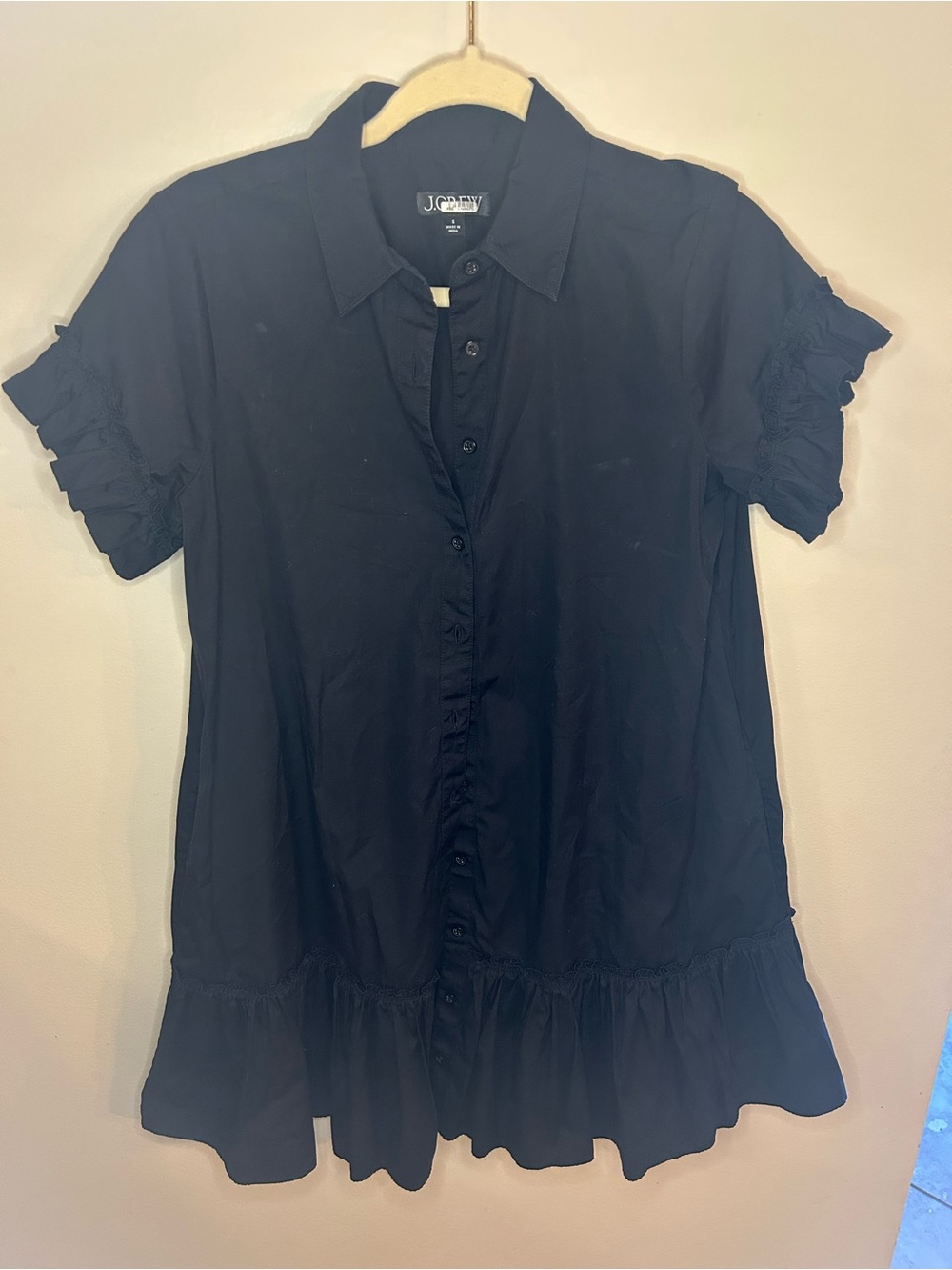 J. Crew Black Short-Sleeve Ruffle Button-Down Blouse